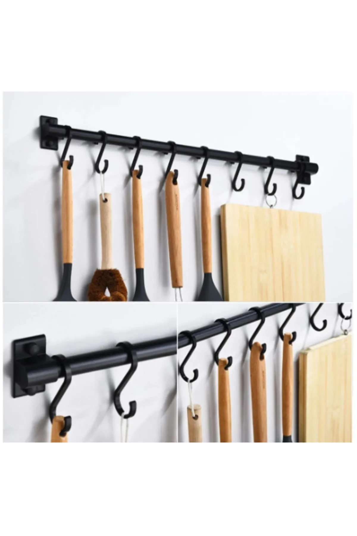 Bardak Askısı Metal Paslanmaz 60cm Siyah Boru Ve 6 Adet Metal Kanca