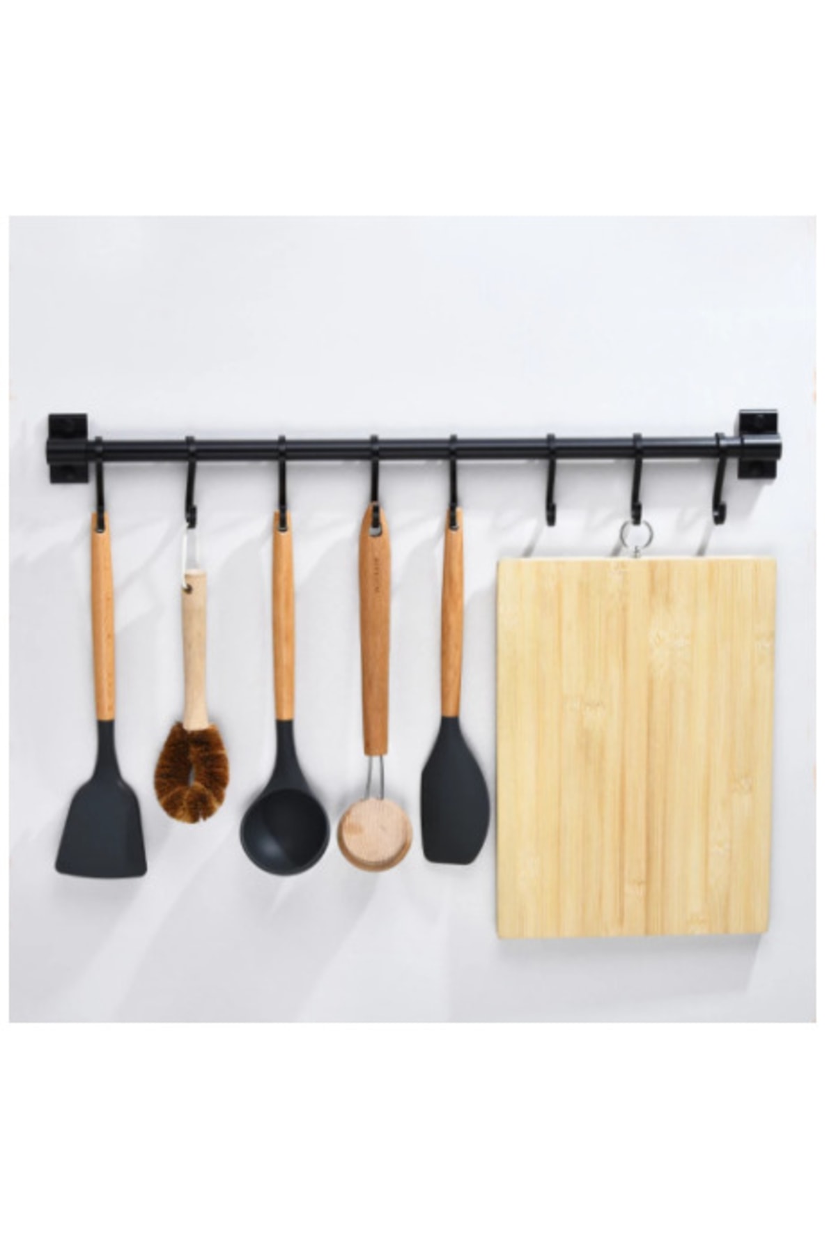 Bardak Askısı Metal Paslanmaz 80cm Siyah Boru Ve 8 Adet Siyah Kanca